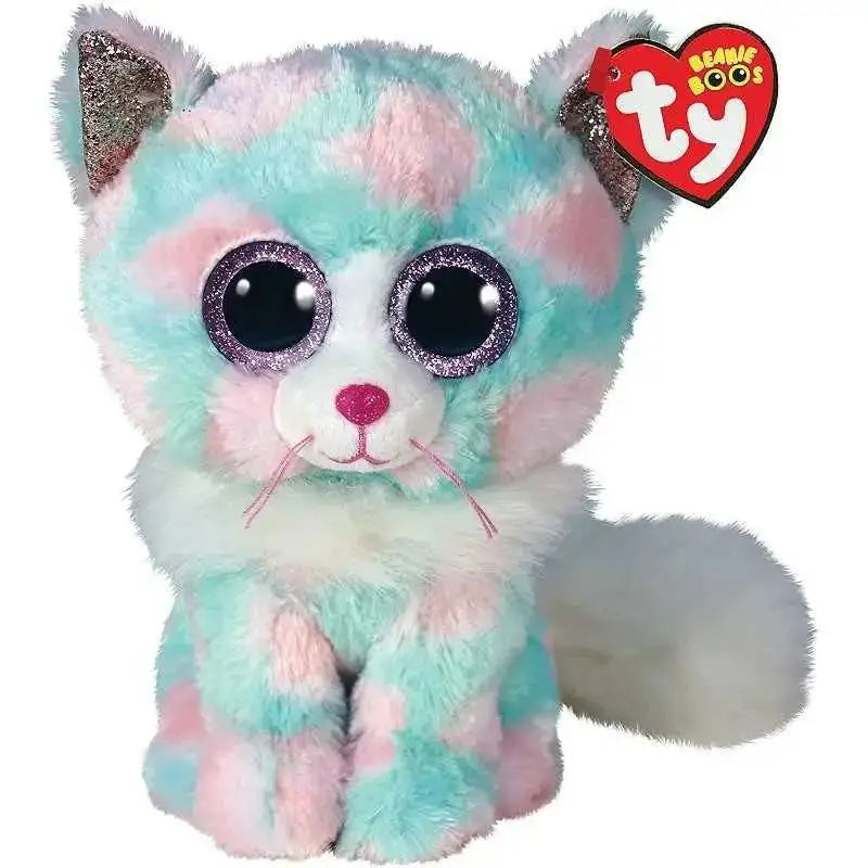 Plush ty beanie boos gatto opal peluche 15 cm in morbido tessuto azzurro e rosa pastello con occhi viola scintillanti