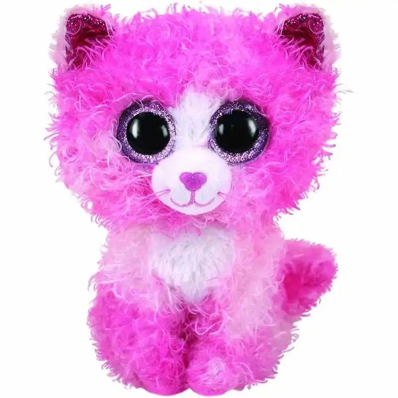 Ty Beanie Boos peluche gatto reagan rosa e bianco con occhi viola scintillanti e pelo soffice e peluche