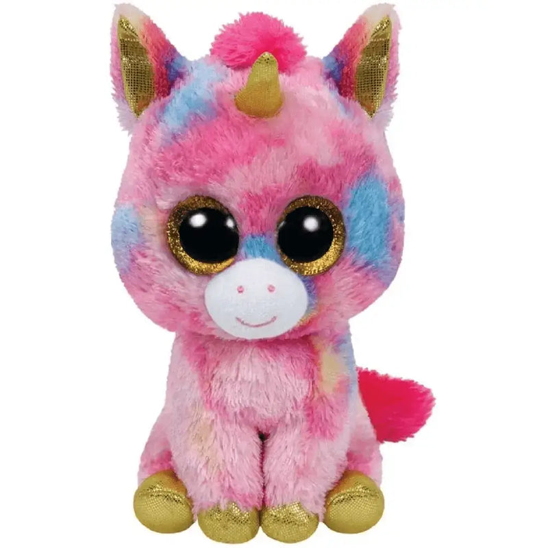 Ty beanie boos peluche unicorno rosa e blu tie-dye con corno dorato e occhi glitterati
