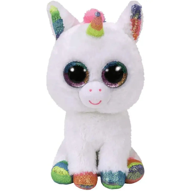 Unicorno ty peluche beanie boos bianco con glitter arcobaleno su corno orecchie e zoccoli morbido peluche beanie