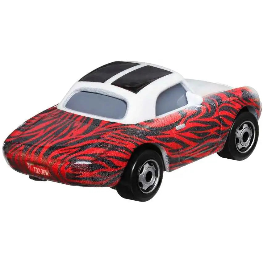 Modellino cars veicolo cars mae pillar-durey auto giocattolo rosso e nero a righe con tetto bianco e cerchi argentati