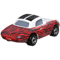 Modellino cars veicolo cars mae pillar-durey auto giocattolo rosso e nero a righe con tetto bianco e cerchi argentati