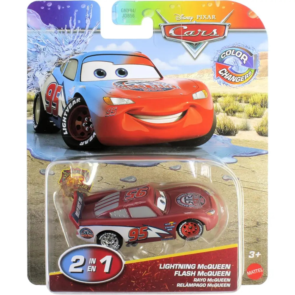 Veicolo cars lightning mcqueen cambia colore die-cast rosso e bianco con numero 95 e decalcomanie lightyear