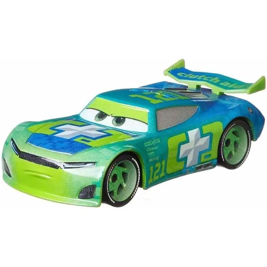 Veicolo cars noah gocek auto giocattolo verde e blu con croce bianca e numero 12 per collezione cars disney