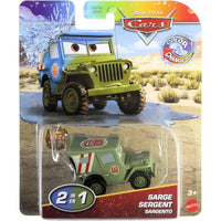Veicolo cars sergente jeep giocattolo verde e blu con strisce rosse e bianche veicolo cars 2 in 1 cambia colore