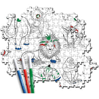 Parte di un puzzle zafari supercolor da 104 pezzi con illustrazioni safari di animali in contorni neri su cartone bianco