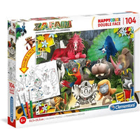 Zafari supercolor puzzle 104 pezzi con animali della giungla colorati e pennarelli inclusi in scatola doppia faccia