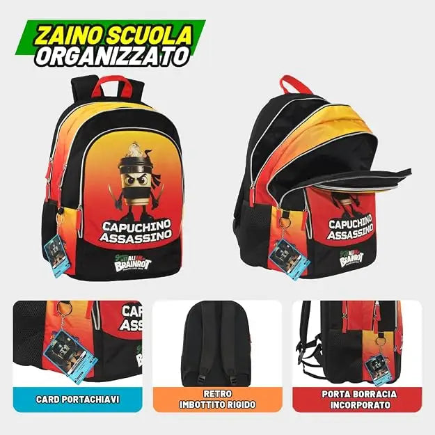 Zaino Scuola Skifidol Italian Brainrot Capuchino Assassino 3 Zip - Franco Panini - 8058263260688